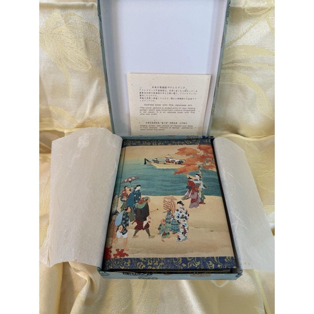 Japanese Kano School Fourβ Seasons Address Book Folding Screen Art Boxed VTG